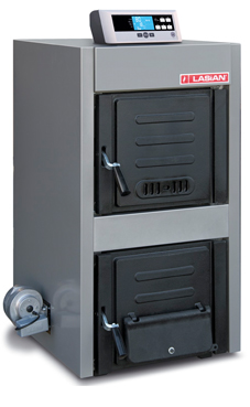 LASIAN SOLIMAX PLUS 30 caldera de hierro fundido  leña y carbon con panel electrónico y ventilador de 30 kw.