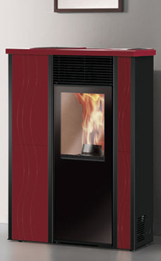 EDILKAMIN MICRON de 7 Kw. Fuego de vermiculita.Panel sinóptico en el top. Salida humos macho lateral, posterior y superior. Laterales de acero negro top y frontal de cerámica burdeos o blanco crema.