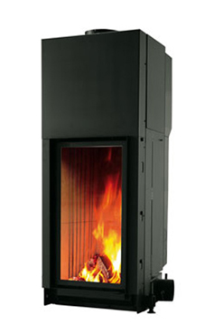 EDILKAMIN CRISTAL 45 de 10,5 Kw tiro natural Chimenea con puerta guillotina de cristal cerámico.  Completado con: 2 salidas aire caliente.  Fuego de Ecokeram®.  Salida humos hembra Ø 20 cm.