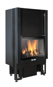 EDILKAMIN FORTE PLUS N de 18 Kw tiro natural. Interior de fundición  Puerta guillotina plana con cristal cerámico con visión total serigrafiado.  Completado con: 4 salidas aire caliente.  Sistema de postcombustión. Salida humos hembra Ø 25 cm