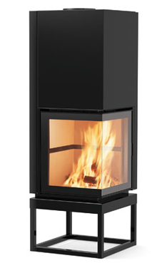 EDILKAMIN SIDE PLUS 50x50 N de 12 Kw. Tiro natural. Interior de refractario  Cristal entero de ángulo.  Puerta guillotina.  Completado de: 2 salidas aire caliente.  Salida humos hembra Ø 20 cm.