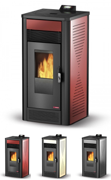 LASIAN COLIMA PLUS de 3,6 a 12 Kw. (hueso de oliva, pellets de olivo, pellet de madera con alto porcentaje de cenizas, cáscara de almendra triturada, etc.), calentamiento mediante aire canalizado, de 12 KW de potencia térmica máxima. Capacidad de calentam