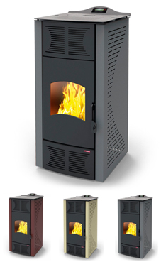 LASIAN SABA de 8,5 a 24 Kw. (hueso de oliva, pellets de olivo, pellet de madera con alto porcentaje de cenizas, cáscara de almendra triturada, etc.), calentamiento mediante agua, de 24 KW de potencia térmica máxima. Capacidad de calentamiento de 410 m3 (m