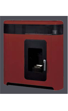 GREENHEISS ELISA GHOST AIR 9 Kw. Acabados marfil  y  rojo. Depósito de pellet de 18 Kg.con programación semanal y mando a distancia.