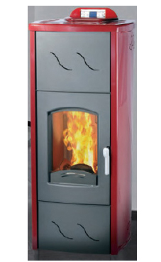 GREENHEISS PETRA de 34 Kw.   Acabados antracita, cuero, plata, salmon ,marfil  y rojo burdeos. Depósito de pellet de 40 Kg. con programación semanal y mando a distancia.