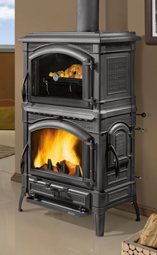 NORDICA-EXTRAFLAME ISOTTA FORNO 11,5 Kw.(estufa de fundición) Estufa totalmente en fundición Fundaición esmaltada Puerta panorámica Horno esmaltado Puerta de carga lateral