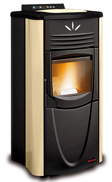 NORDICA-EXTRAFLAME GRAZIOSA STEEL PLUS 2,9-7 kW Revestimiento en cerámica. Hogar en fundición extraíble. Cajón extraíble para la ceniza. Vitro cerámico resistente a 750°.  Colores: Pergamino y burdeos.