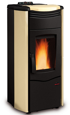 NORDICA-EXTRAFLAME MELINDA IDRO STEEL 4,3-14 Kw Revestimiento en cerámica o de acero. Caja de la ceniza. Vitro cerámico resistente a 750°. Colores: pergamino y burdeos.