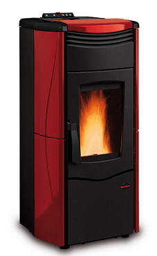 NORDICA-EXTRAFLAME MELINDA IDRO 4,3-14 Kw Revestimiento en cerámica o de acero. Caja de la ceniza. Vitro cerámico resistente a 750° Colores: pergamino y burdeos.