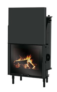 EDILKAMIN H2 OCEANO 23 de 22,2 Kw.salida humos hembra Ø 22 cm. fuego de acero, plano fuego de fundición y cristal plano, con posibilidad de asador. Chimenea de leña con caldera que envuelve el hogar completamente aumentando la superficie de intercambio de