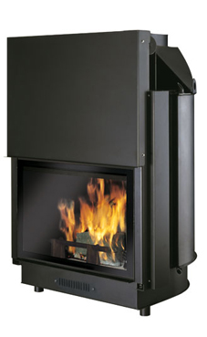 EDILKAMIN ACQUATONDO PLUS 22 de 23 Kw.con cristal vista total, salida humos hembra Ø 20 cm , completado de brasero y posibilidad de asador,  fuego de acero y fundición.Revestimientos: Air, Bix Box, Dromond, Iron, Gibilterra, Mexico,Sahara, Saxon, Silver.