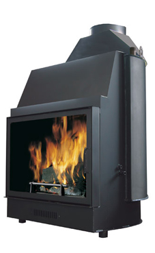 EDILKAMIN IDRO 50 de 18 Kw.salida humos hembra Ø 18 cm, Chimena de agua con estructura de acero de gran espesor. Con mecanismo automático de humos by-pass, cristal cerámico resitente a 800º C y registro de regulación de aire de combustión.