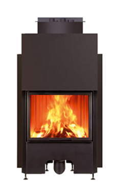 EDILKAMIN THERMOFIRE PUERTA GUILLOTINA / CS de 14,8 Kw.Serpentin y válvula
seguridad incorporadas salida humos hembra Ø 20 cm posterior o superior,  fuego de refractario. Revestimientos: Air, Iron, Mexico, Silver, White.